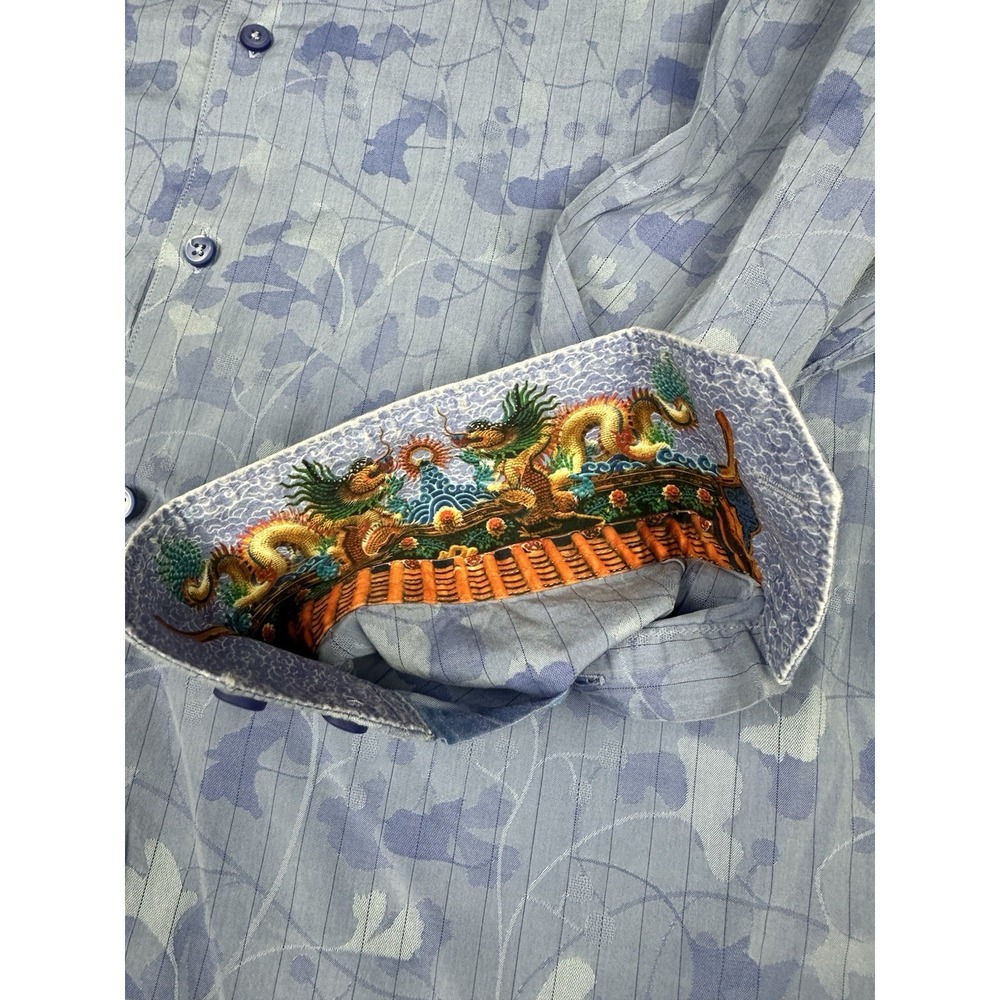Robert Graham Shirt Mens 3XL Blue Patterned Monogramed Flip Cuffs Classic Fit - Picture 3 of 8